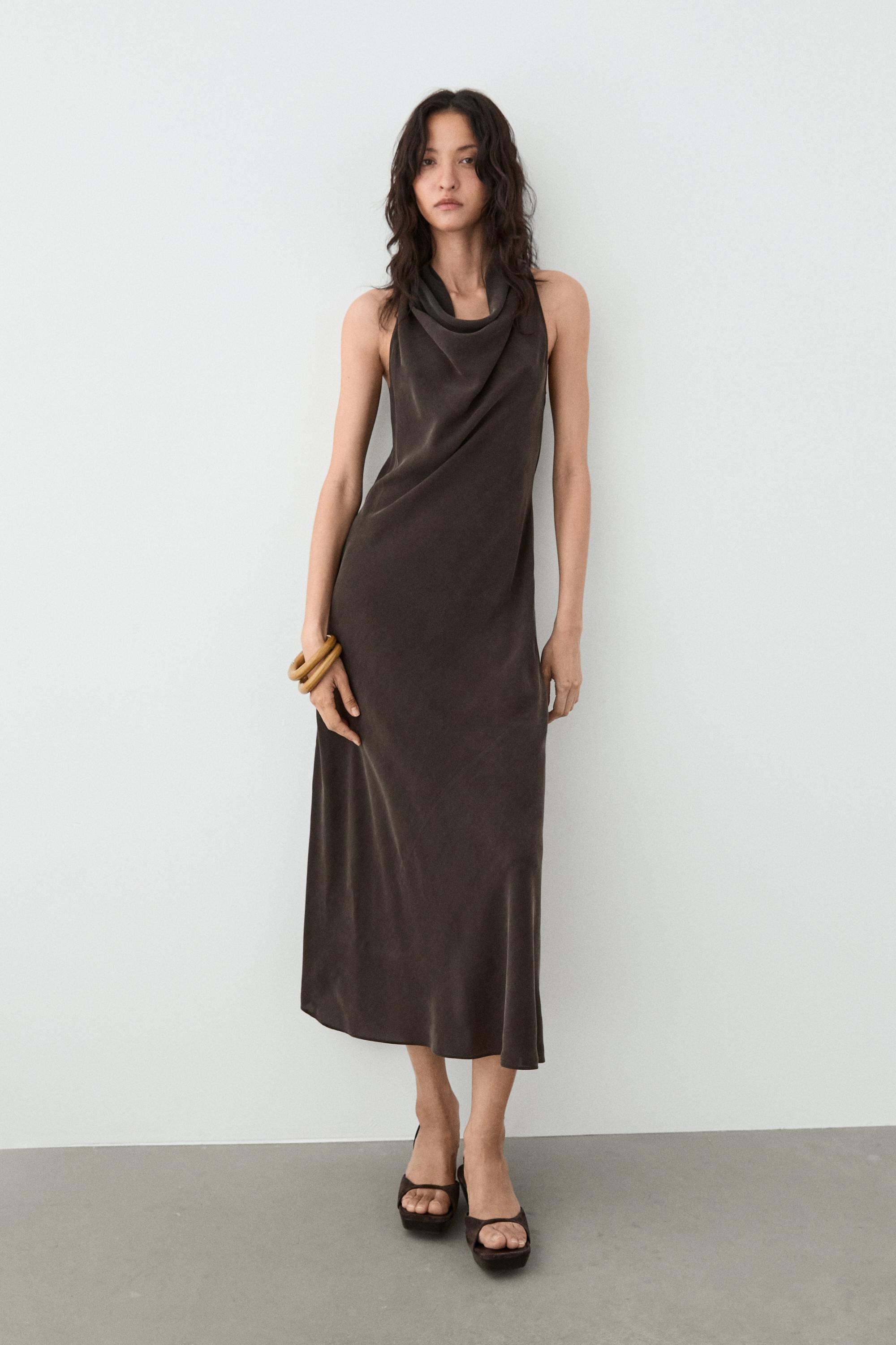 Robe midi décolleté drapé